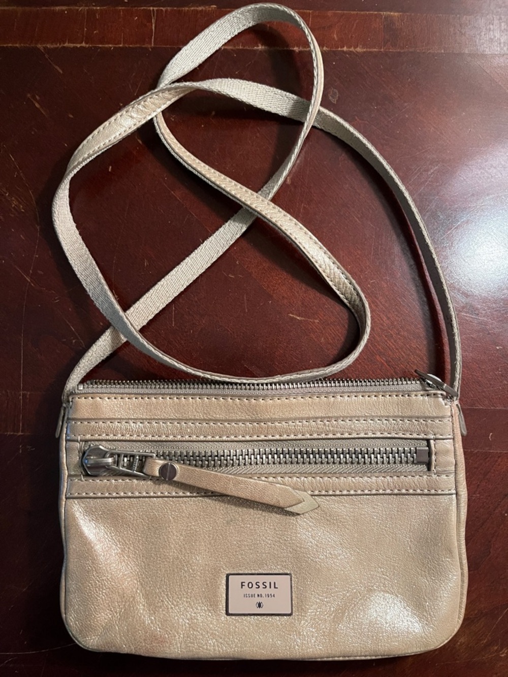 Fossil Women's MetallicGold Beige Crossbody Bag